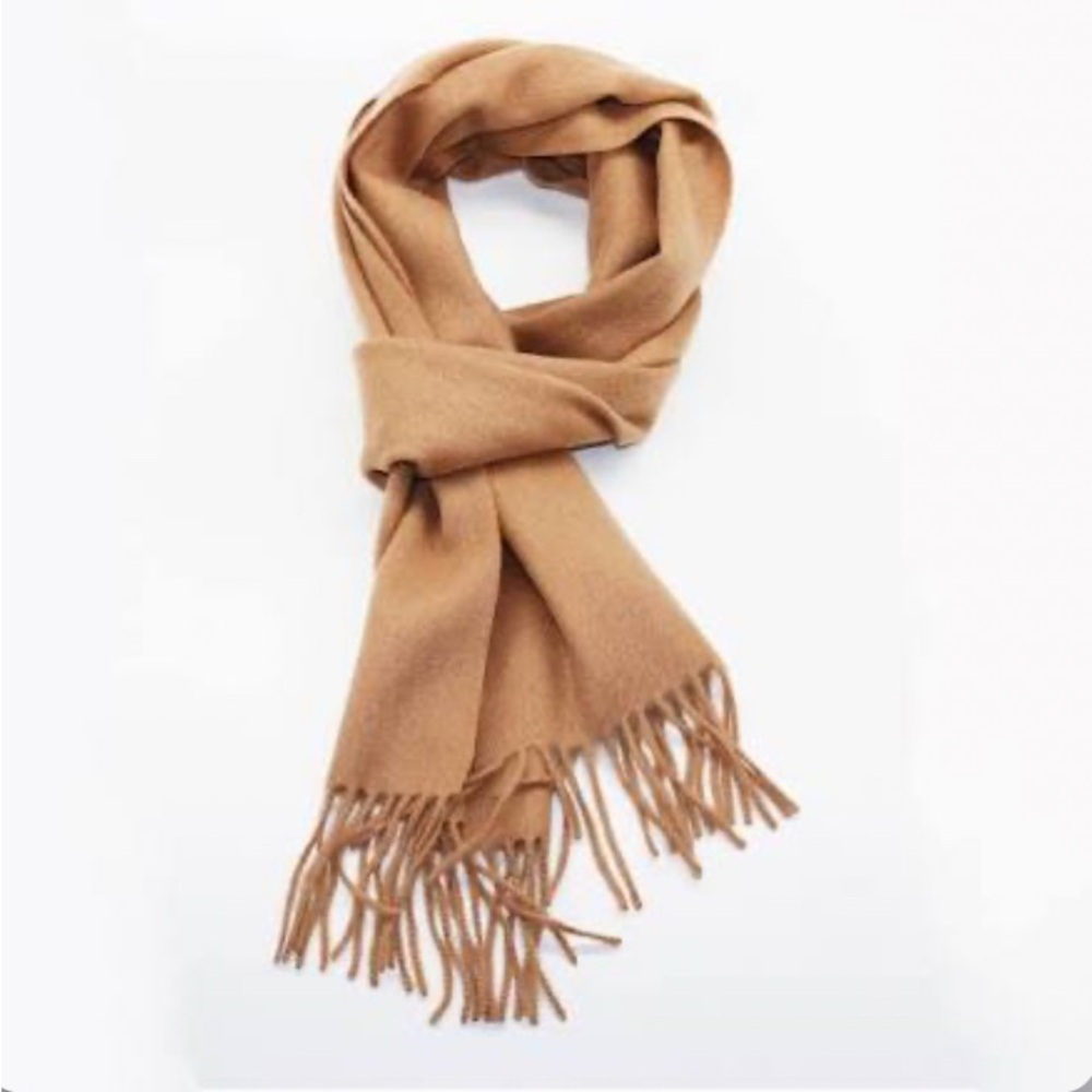 Portolano 100% cashmere Camel Scarf with Fringe